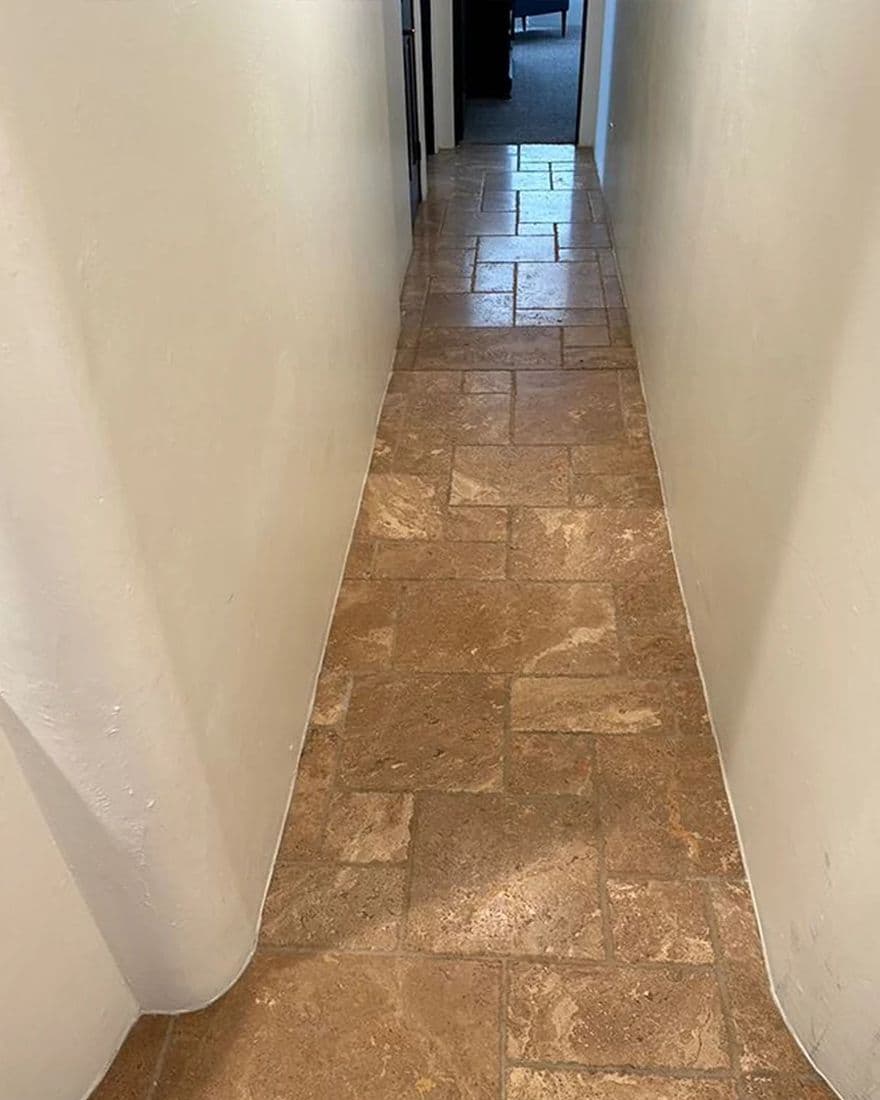 Travertine hallway, after cleaning