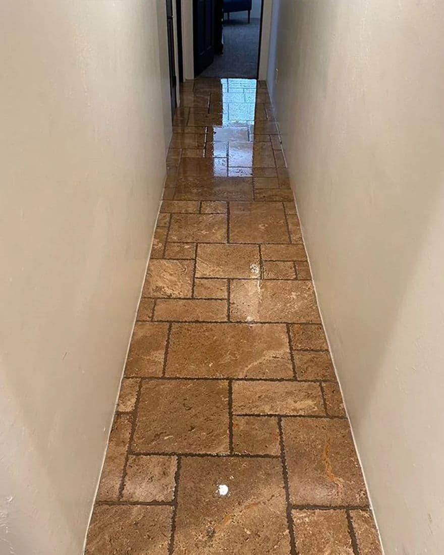 Travertine hallway, before cleaning